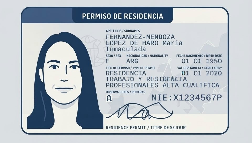 Ejemplo ilustrativo de una Tarjeta de Identidad de Extranjero (TIE).