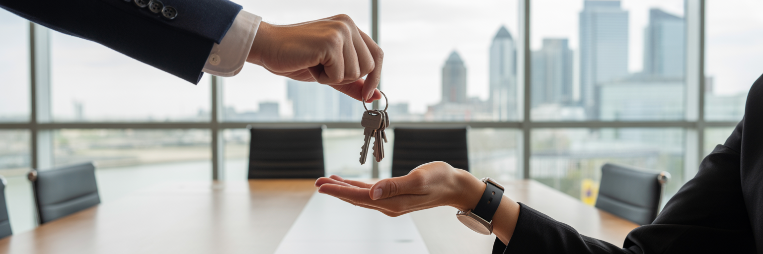 Receiving keys to new business premises.