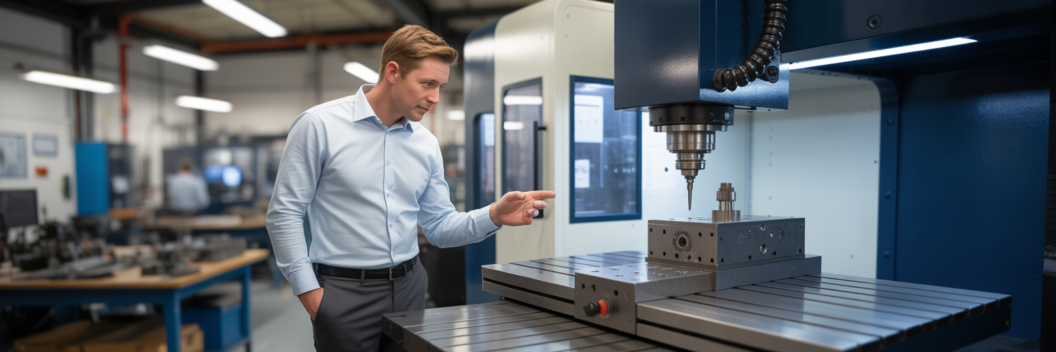 Director inspecting new machinery in workshop.