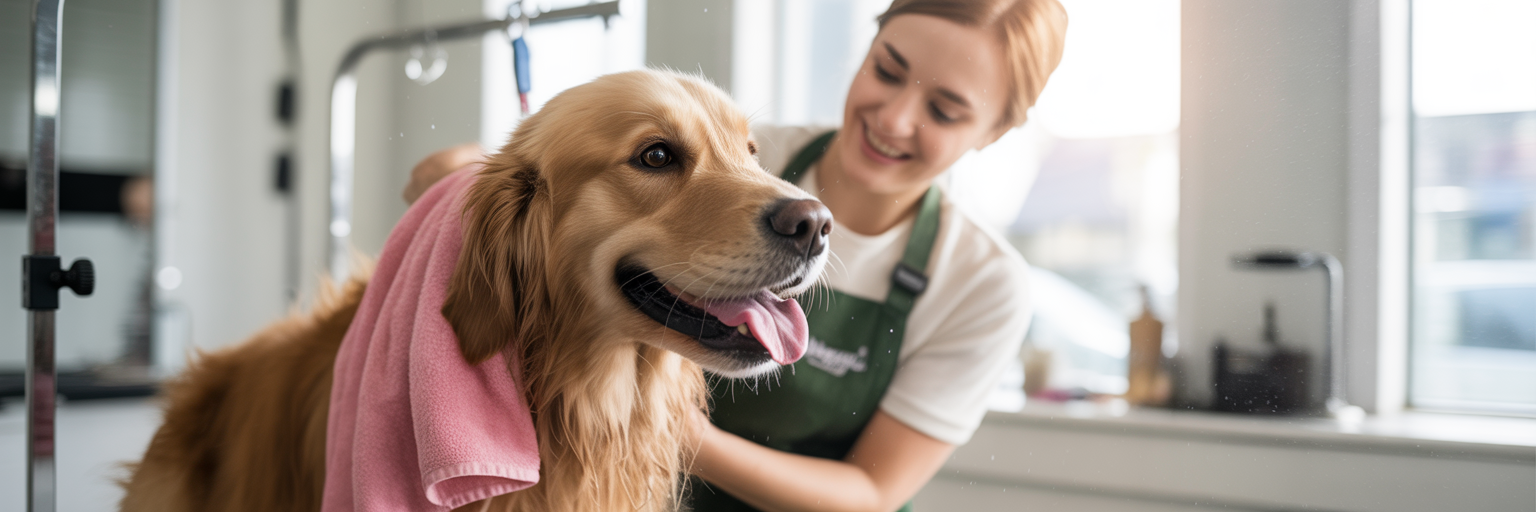 Happy dog being groomed in a Dundee salon.