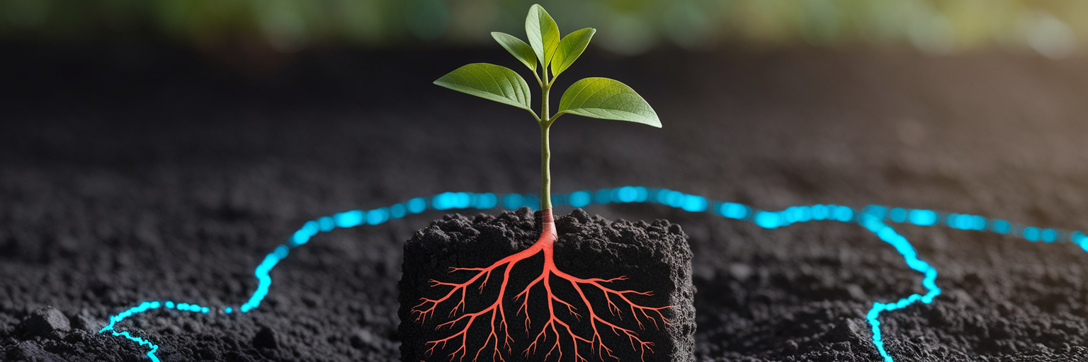 Sapling growing strong digital roots