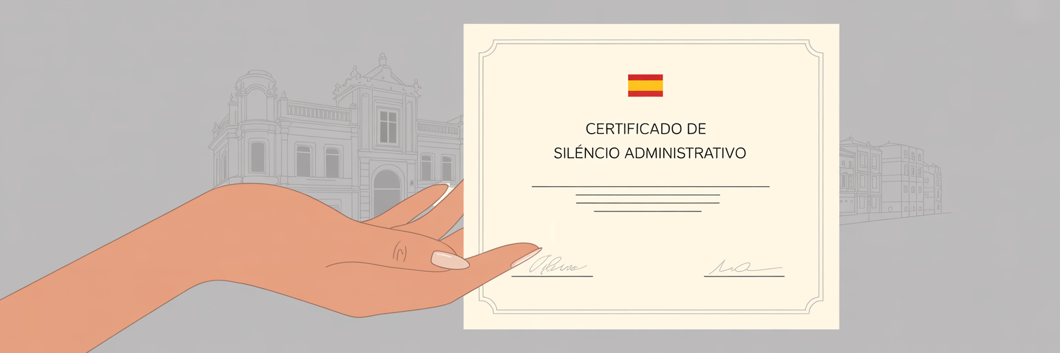 Certificado de silencio administrativo entregado ante un edificio público español.