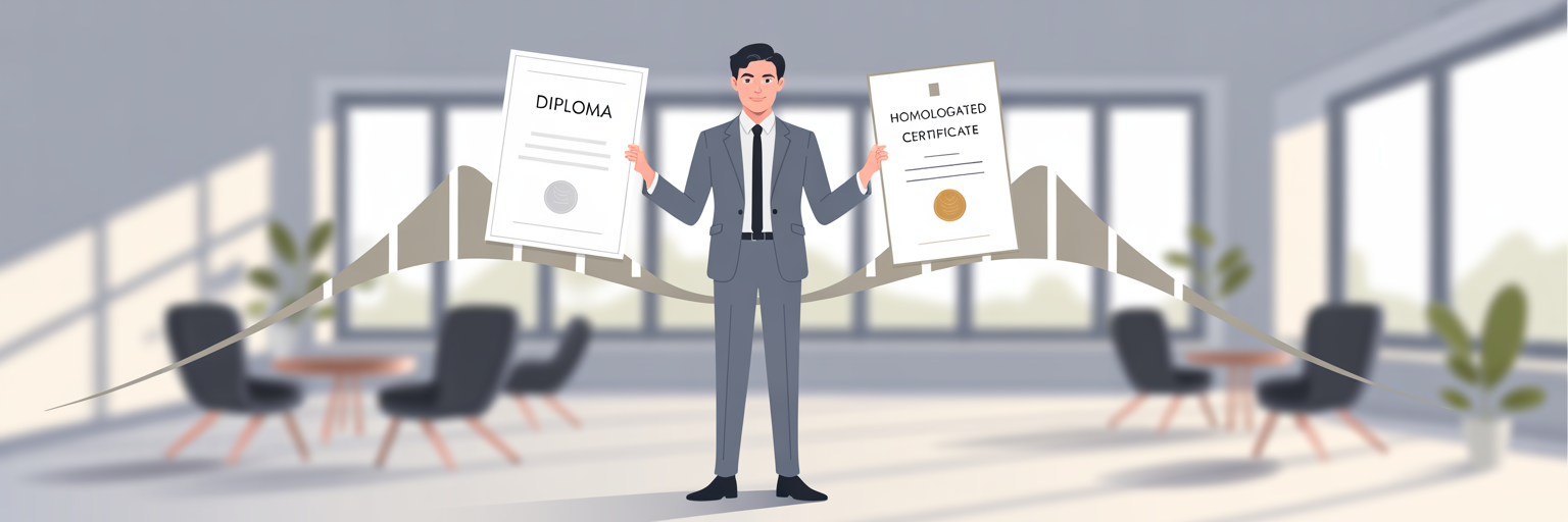 Persona con un diploma y un certificado de homologación de título extranjero en España.