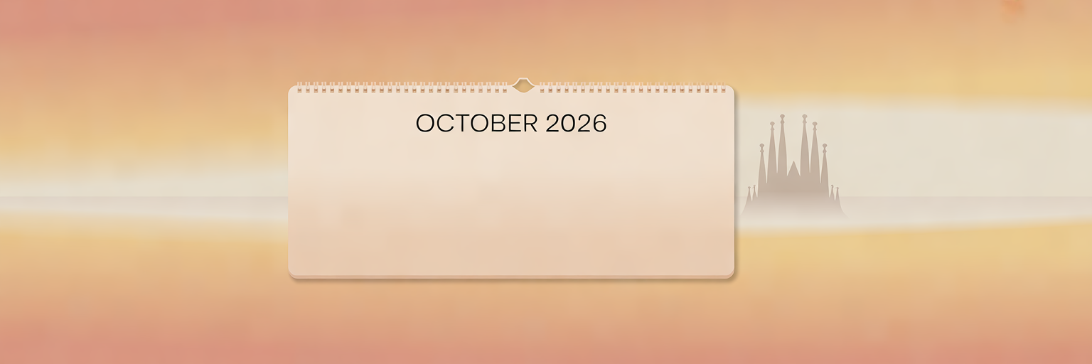 Calendario de octubre de 2026 y silueta de Barcelona para las fechas orientativas de extranjería.