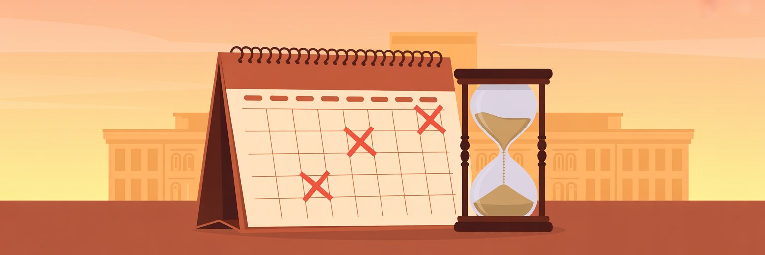 Calendario y reloj de arena que representan los plazos legales de extranjería en España