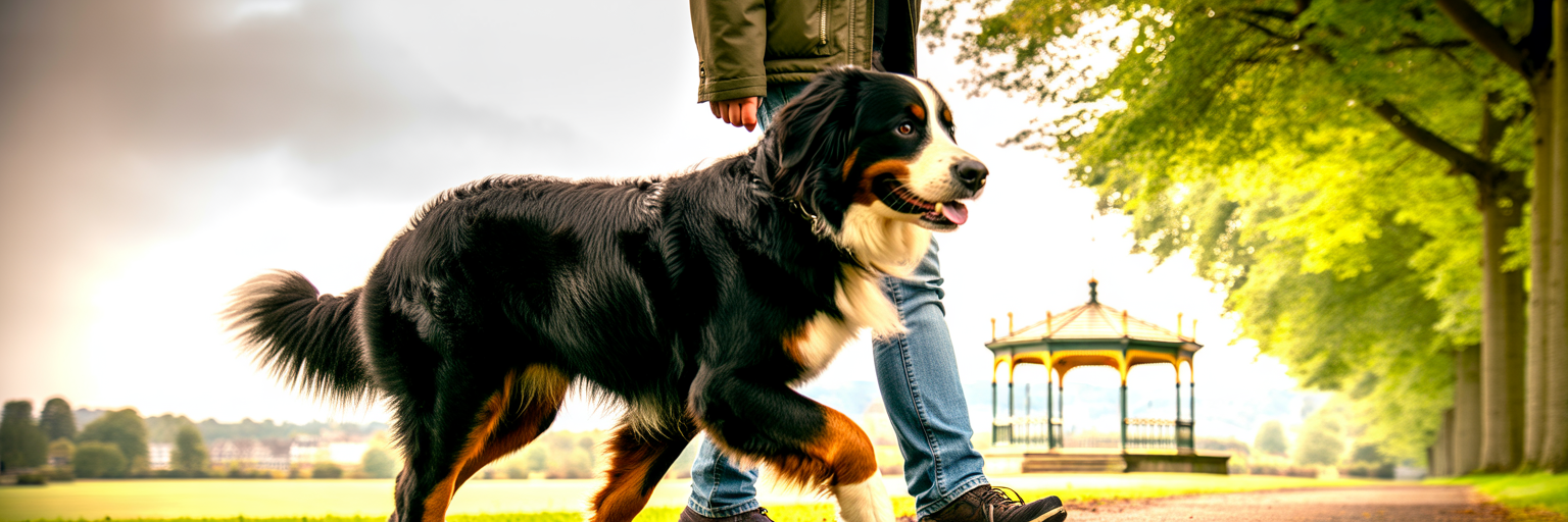 Owner with well-groomed dog in Dundee park.
