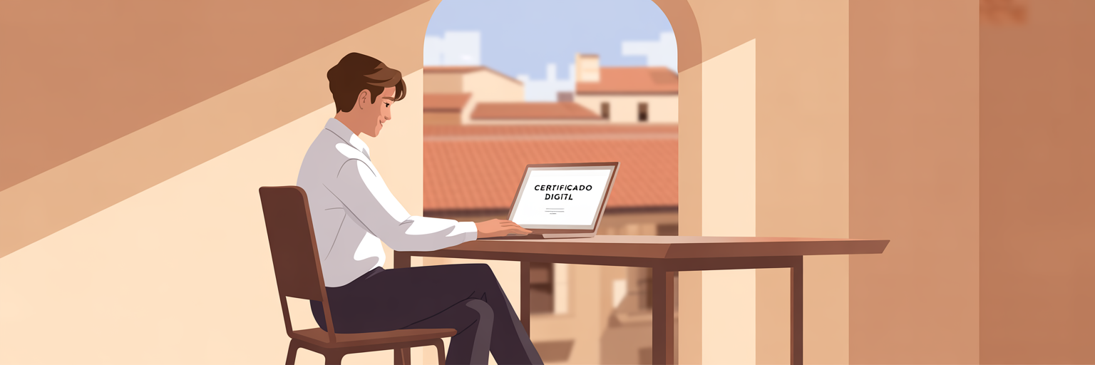 Persona obteniendo el certificado digital en España desde un ordenador.