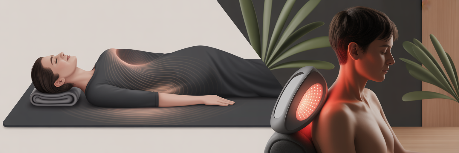 Comparing PEMF mat and red light therapy panel.