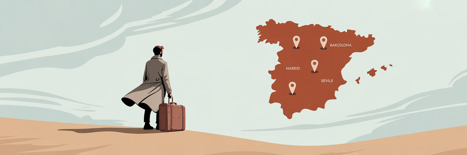 Persona recién llegada ante un mapa de España.