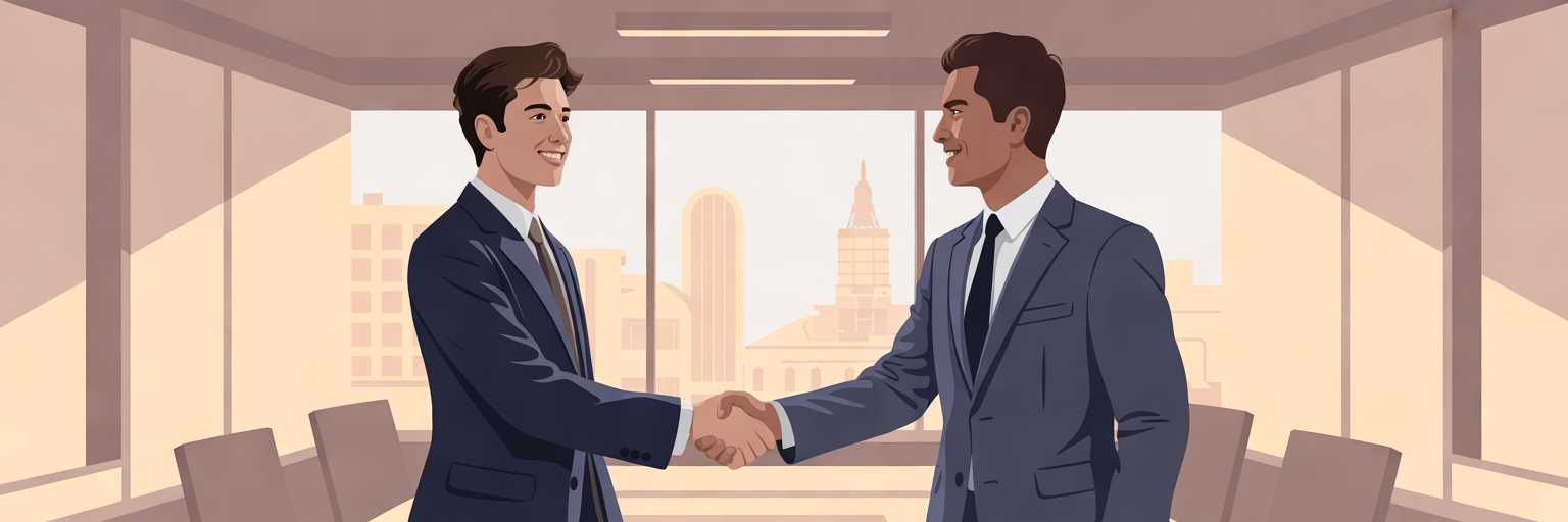 Dos profesionales formalizan un programa de prácticas en una empresa española.