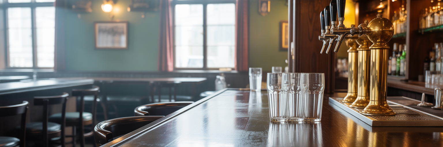 Well-maintained traditional English pub bar.