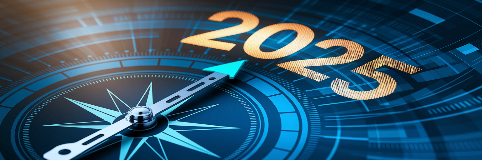 Stylized compass pointing towards 2025