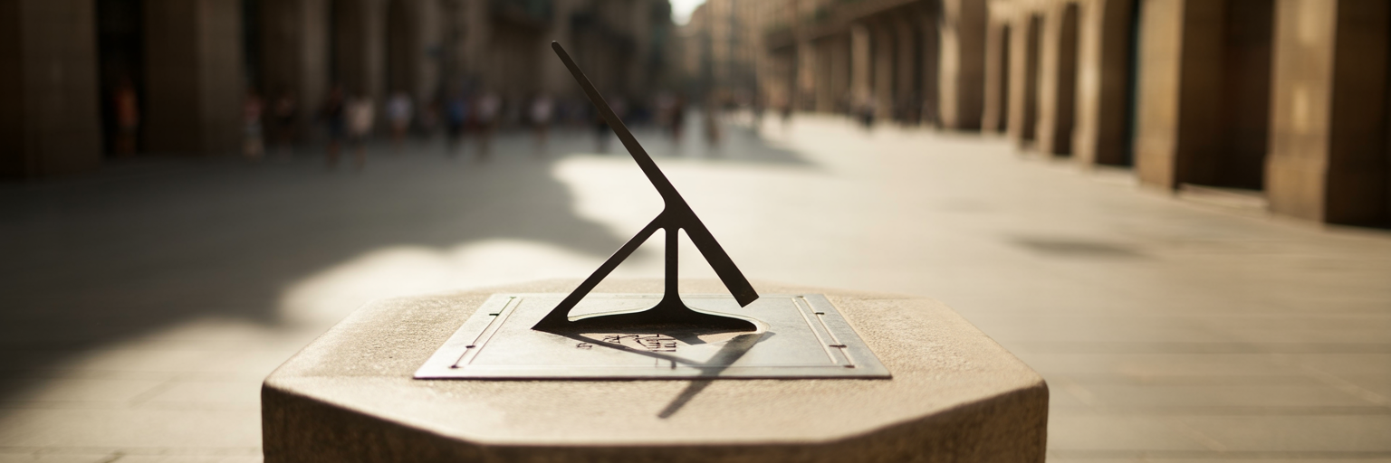 Reloj de sol marcando el tiempo en una plaza de Barcelona.