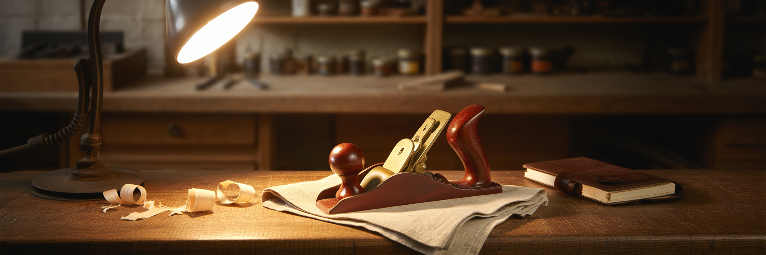 A single woodworking tool on a workbench.