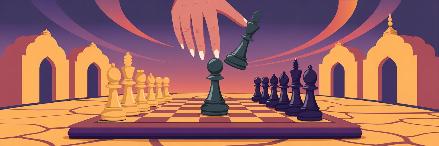 Abstract chess game with missile piece.