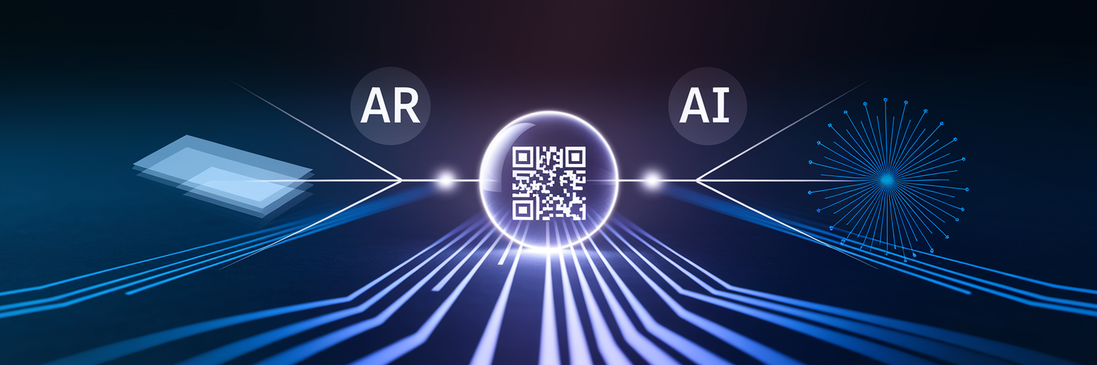 Abstract representation of QR codes integrating with AI and AR