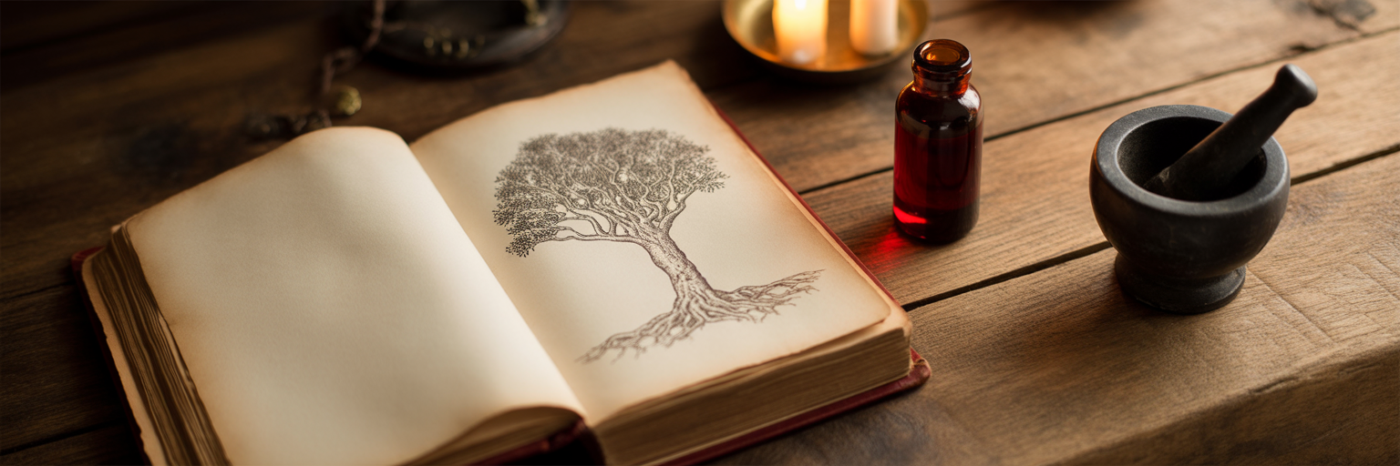 Ancient book showing Dragon Blood Tree resin.