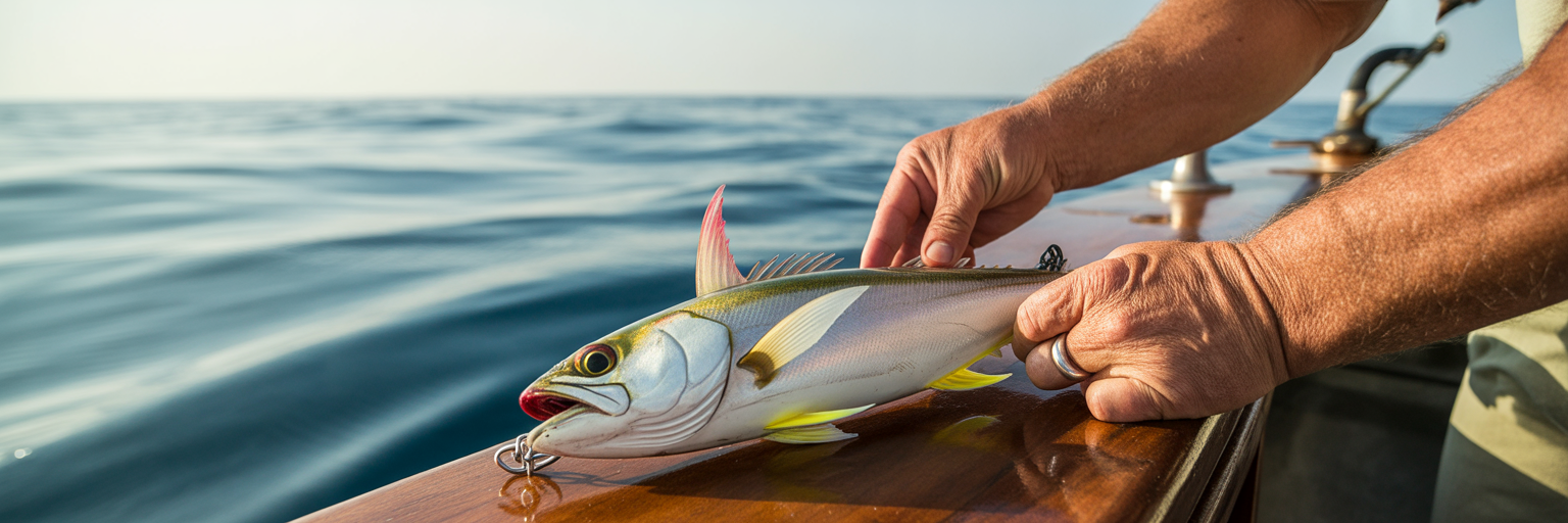 Angler adjusting a big game lure.