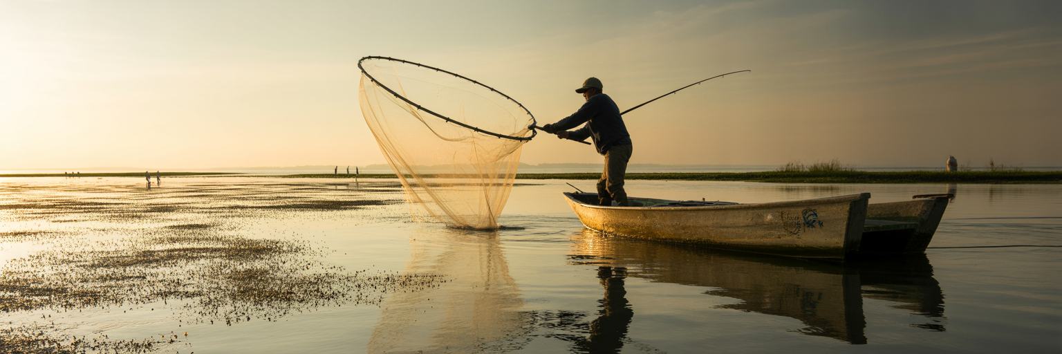 Angler cast netting for whitebait Tampa.