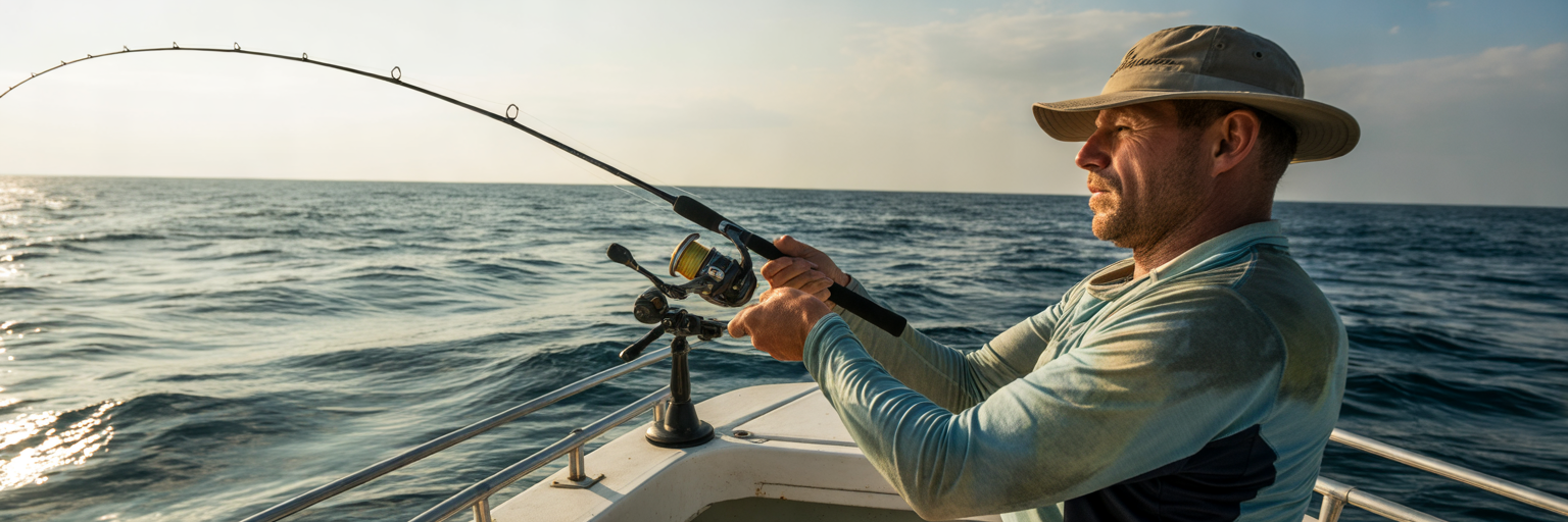Angler casting braid toward sargassum weedline