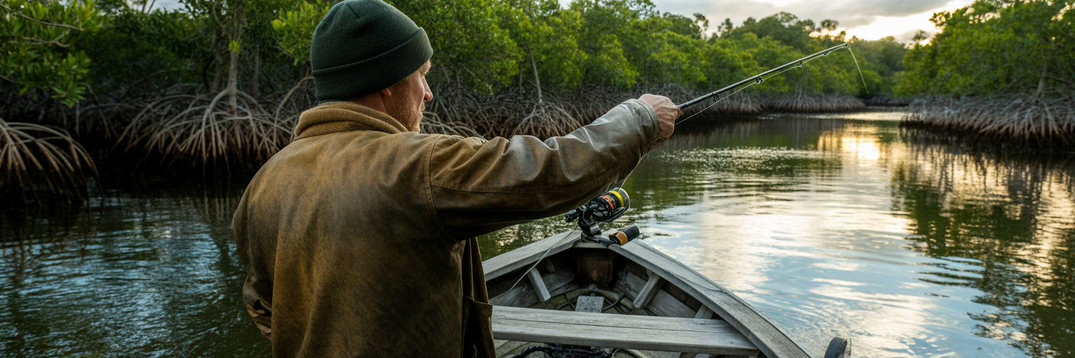 Angler casting in Florida winter creek