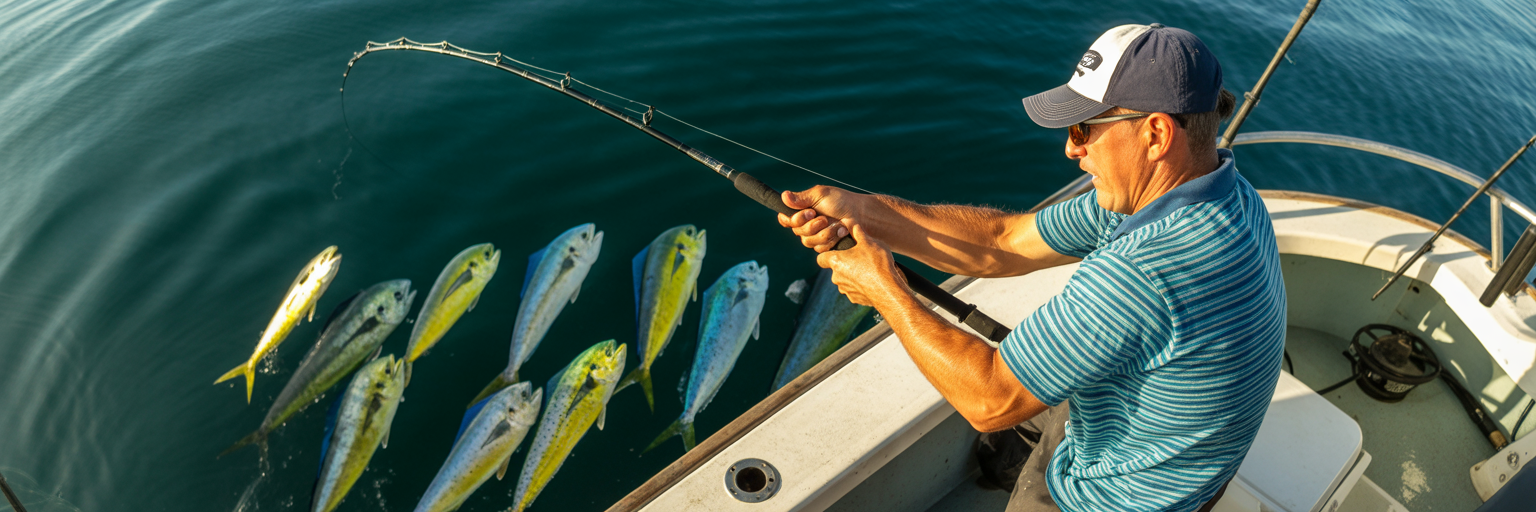 Angler casting to school of mahi