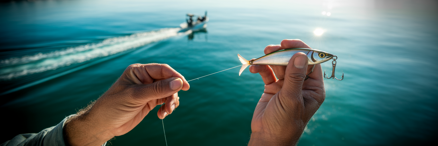 Angler checking trolling line integrity.