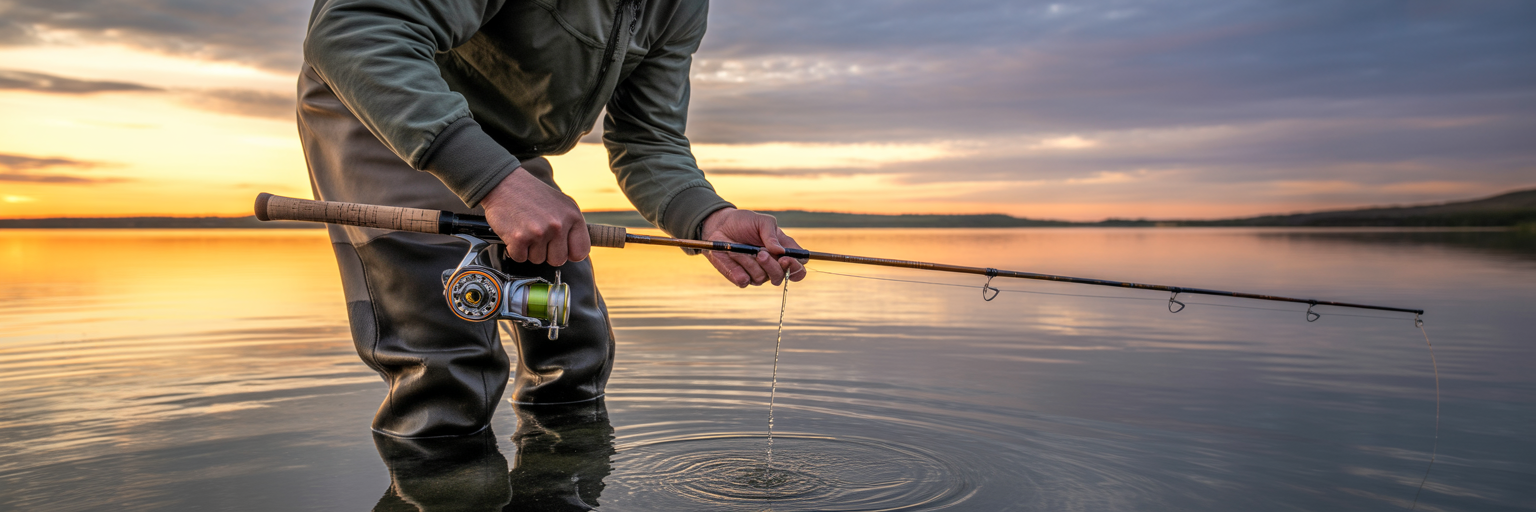Angler cleaning fishing gear post-trip