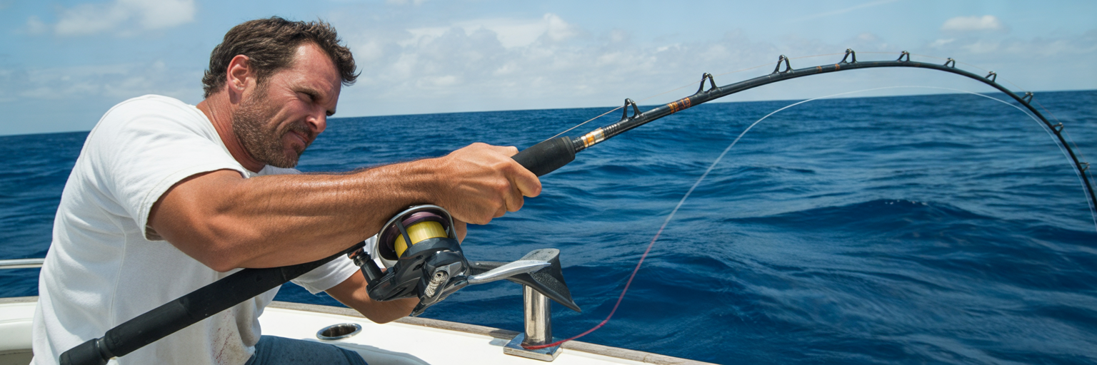 Angler demonstrating correct fish-fighting technique