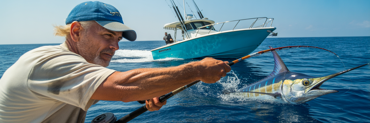 Angler executing bait and switch for marlin