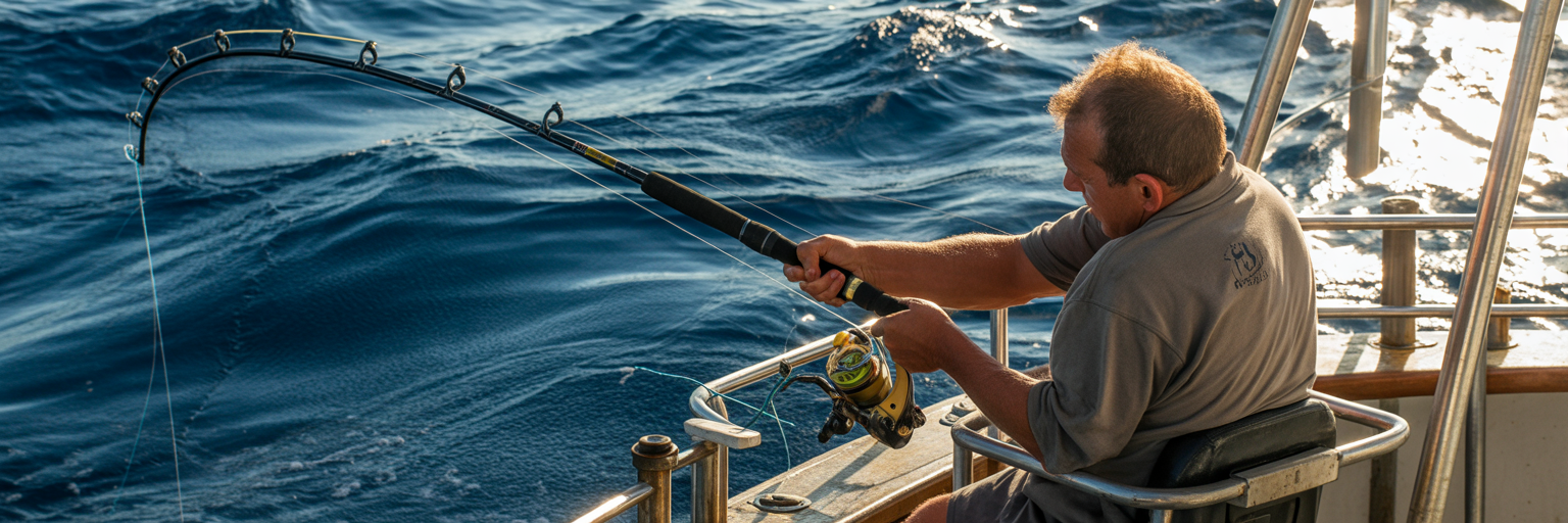 Angler fighting a large game fish