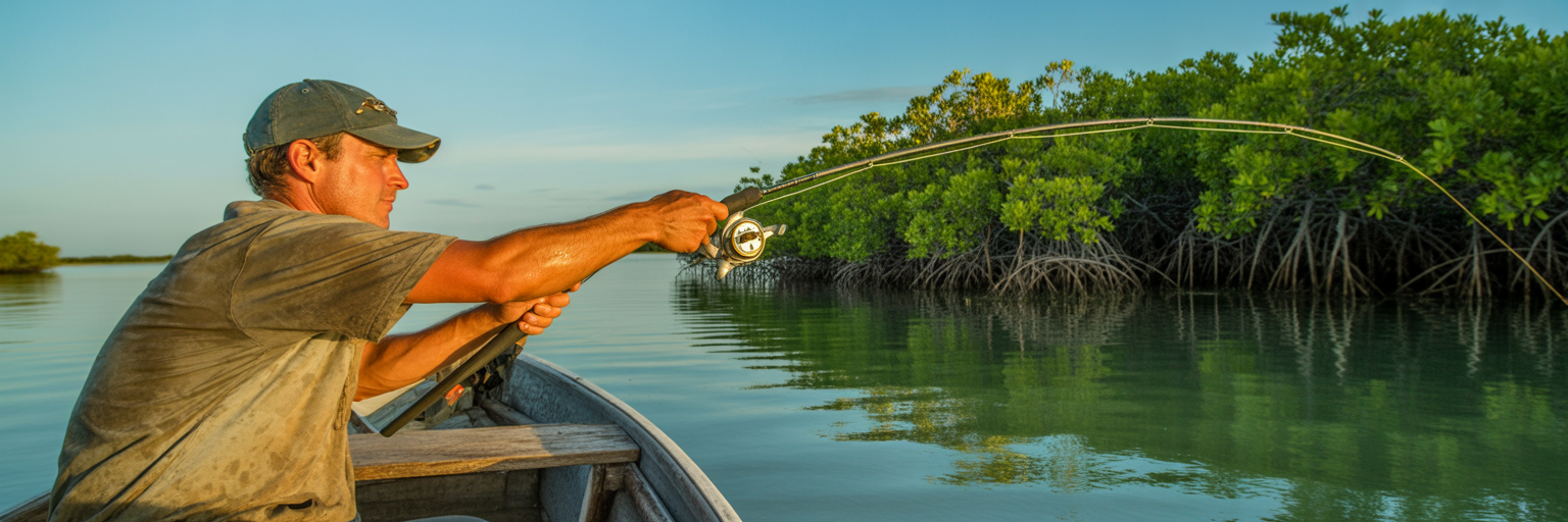 Angler fishing a Florida mangrove shoreline