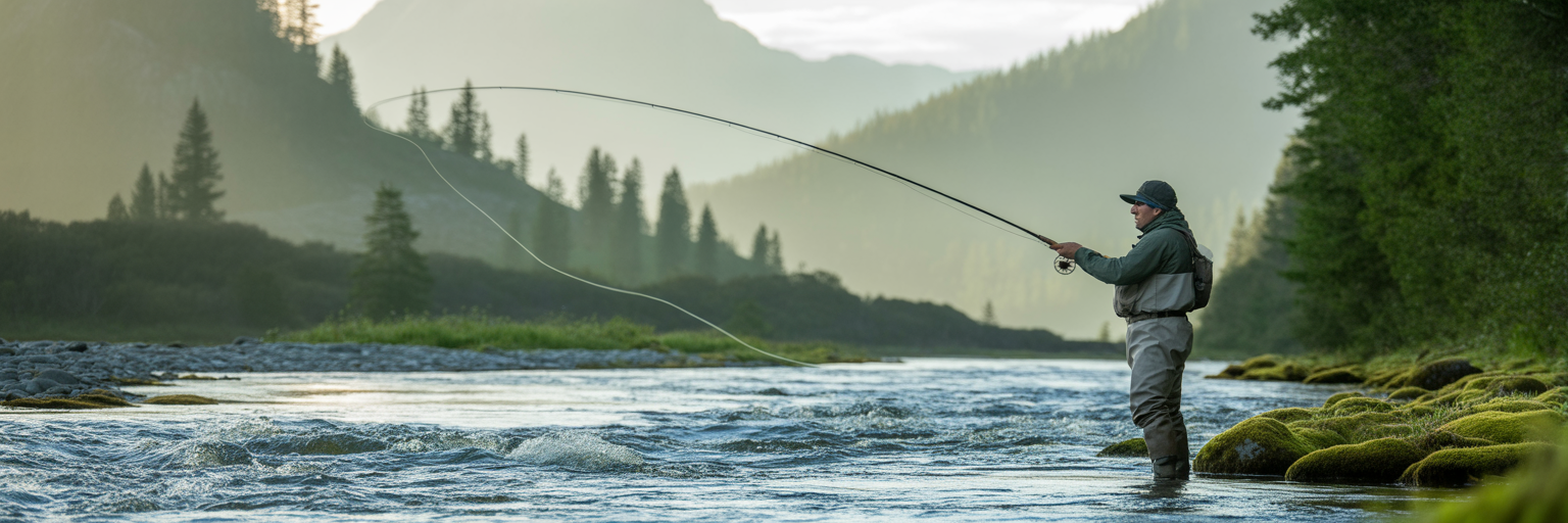 Angler fishing in a powerful river.