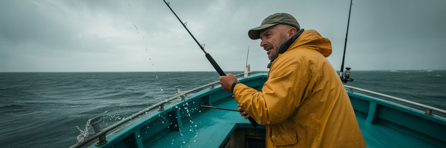 Angler fishing in choppy windy conditions