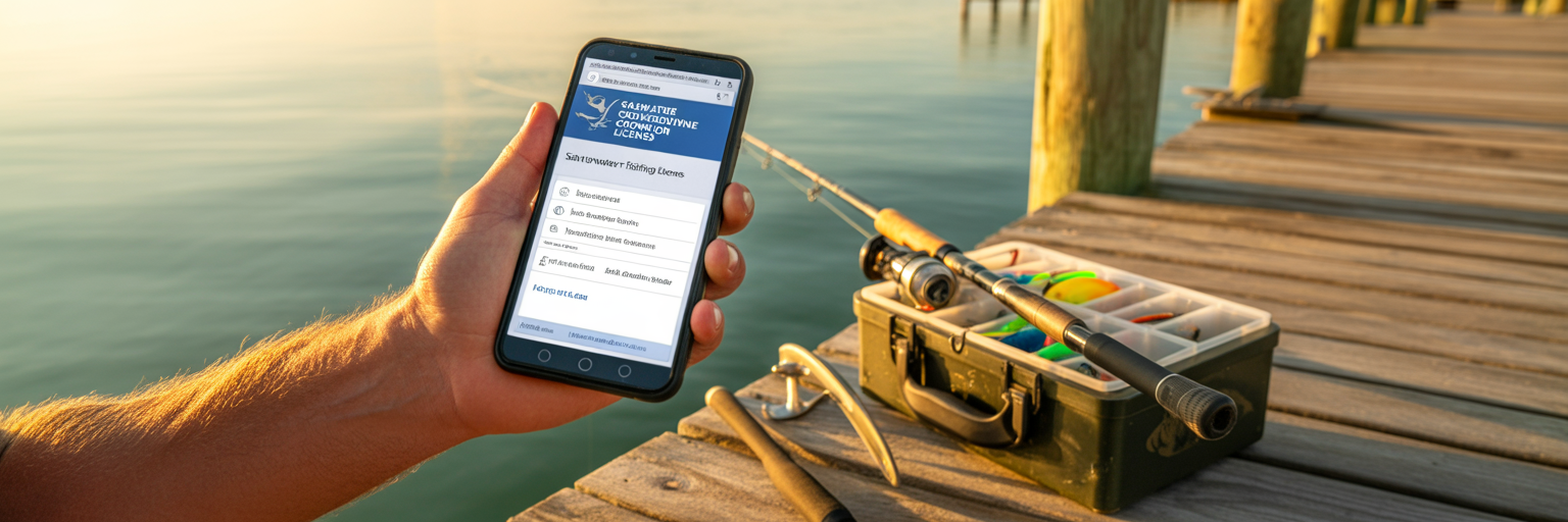 Angler getting saltwater shoreline fishing license.