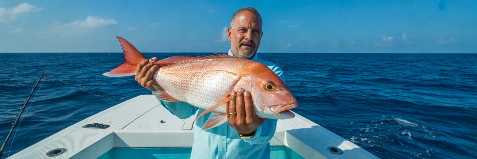 Angler holding Gulf red snapper