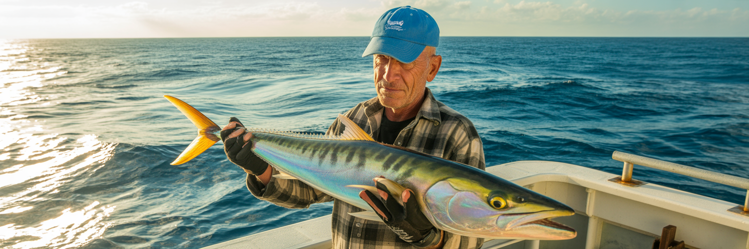 Angler inspecting a trolling lure before use.