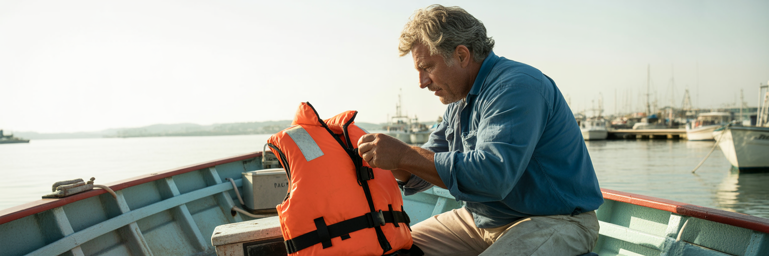 Angler performing boat safety check