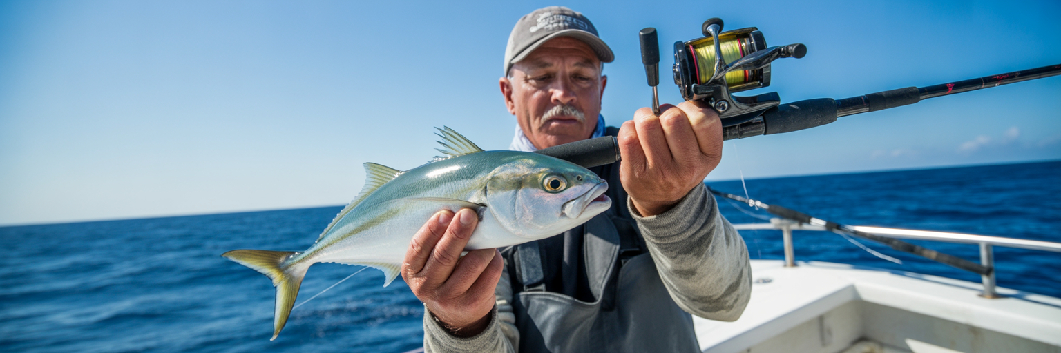 Angler preparing king mackerel bait offshore.