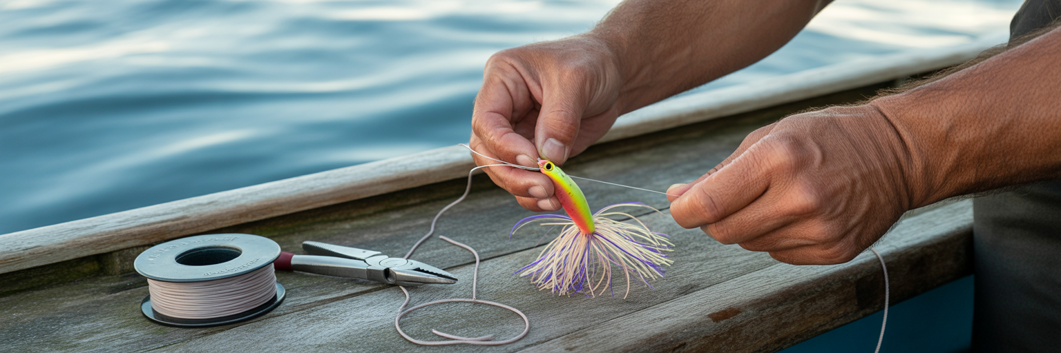 Angler rigging a trolling lure