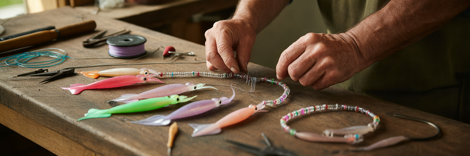 Angler rigging an offshore squid chain.
