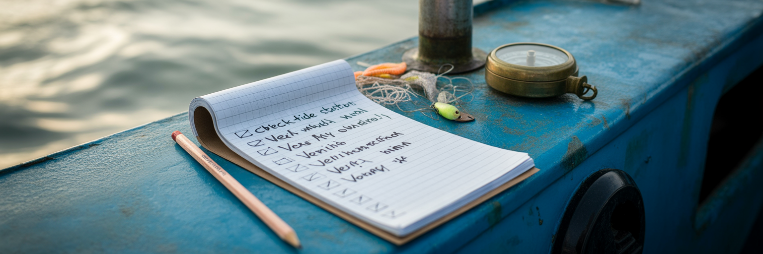 Angler's tide planning checklist on a notepad