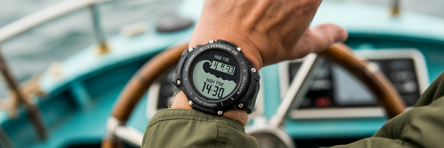 Angler's watch showing a fishing tide chart