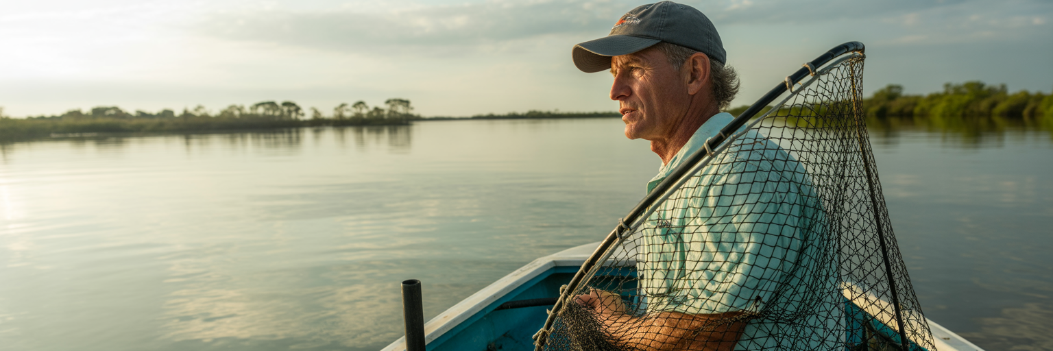 Angler scanning water before cast netting