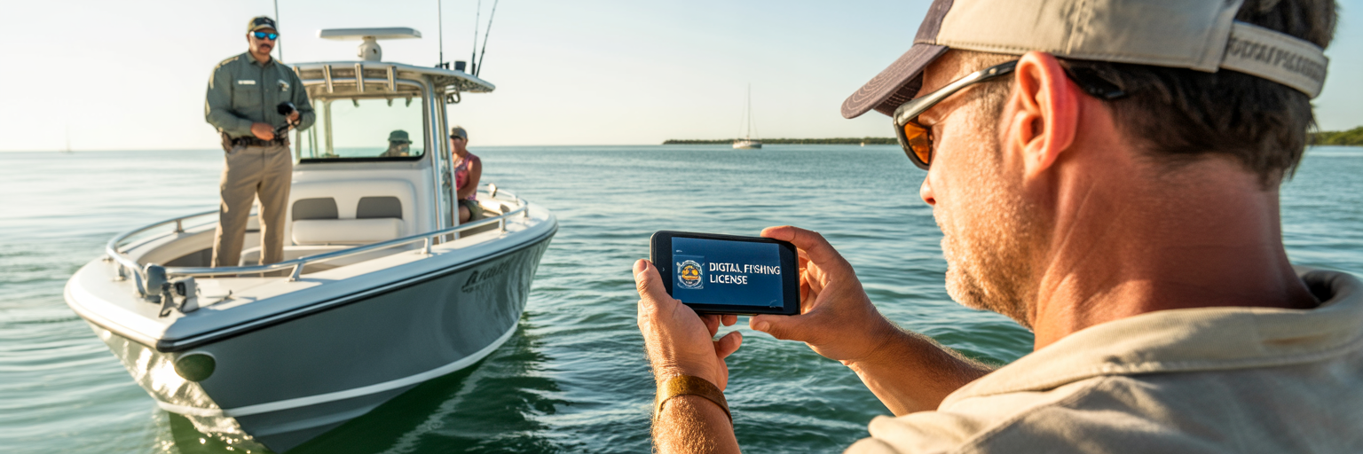 Angler showing FWC officer digital license.