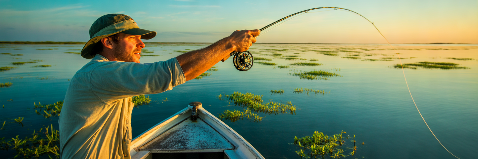 Angler sidearm casting on fishing flats.