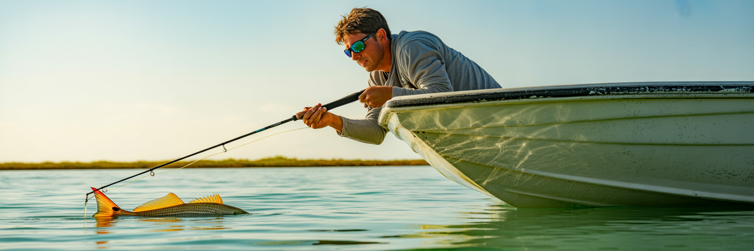 Angler sight-fishing a tailing redfish