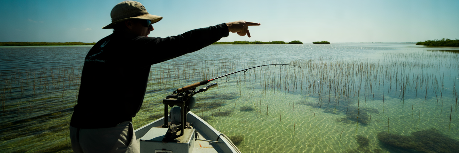 Angler sight fishing from a poling platform.