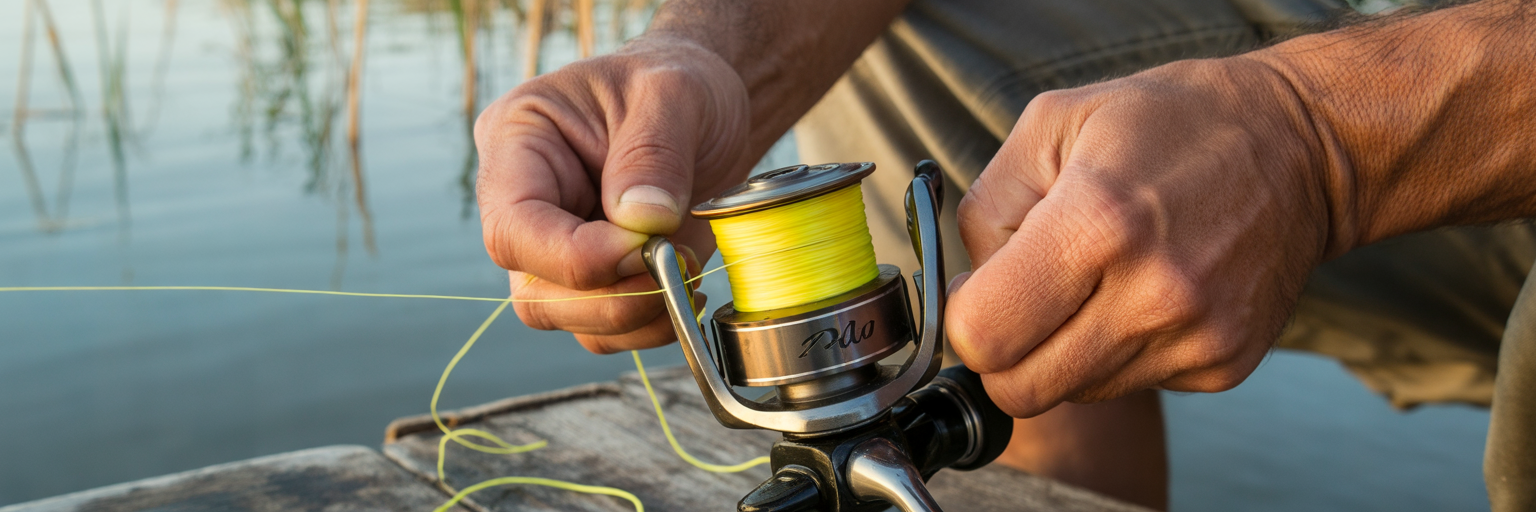 Angler spooling braided line onto a fishing reel