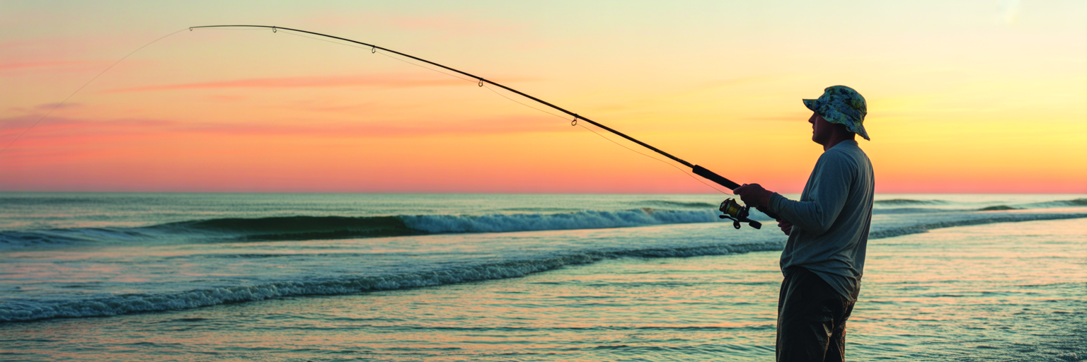 Angler surf fishing on Destin beach.